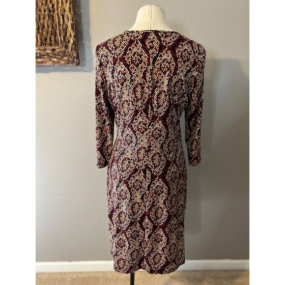 Laundry Design Faux Wrap Dress Stretch Career Church Washble Burgundy Orange Tan - Picture 10 of 13